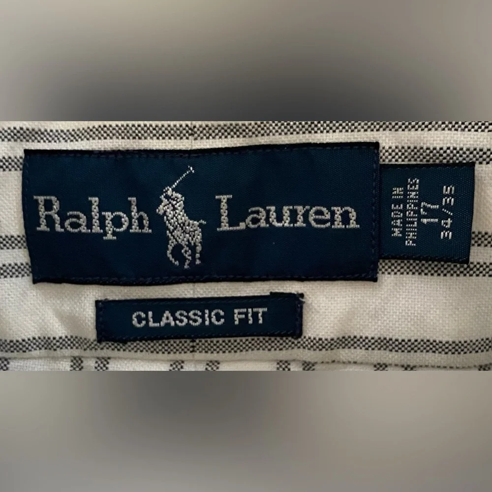 Polo Ralph Lauren Classic Fit Men’s Sz 17 34/35‎ White/Gray Pinstripe Oxford